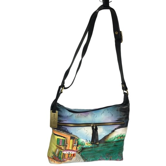 Anuschka NEVER USED Handpainted Leather Large Shoulder Bag Cross Body Italy - Picture 2 of 13